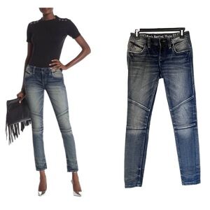 ROCK REVIVAL Moto Kamil Skinny Zipper Jeans in Vintage Blue Size 25